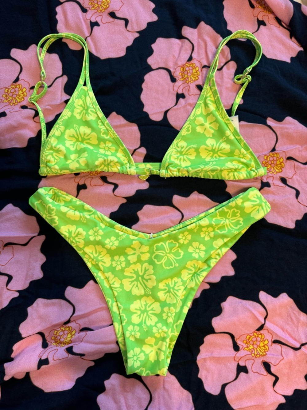 Kulani Kinis Neon Lime Floral Bikini Set